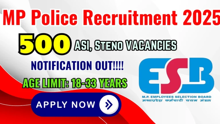 MP Police Recruitment 2025 - Apply Online for 500 ASI, Steno Posts by Oct 17